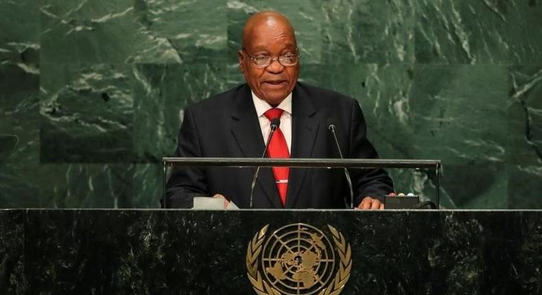 South Africa President Jacob Zuma addresses the United Nations General Assembly in the Manhattan borough of New York, U.S. September 20, 2016.   REUTERS/Eduardo Munoz