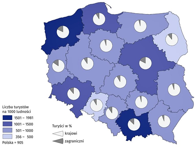 Wskaźnik intensywności ruchu turystycznego według województw w 2022 r.