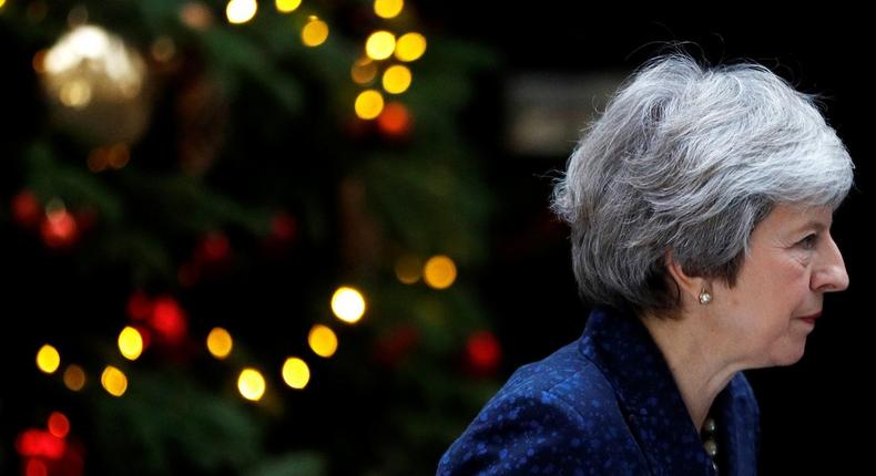 Britain's Prime Minister Theresa May addresses the media outside 10 Downing Street after it was announced that the Conservative Party will hold a vote of no confidence in her leadership, in London, Britain, December 12, 2018.