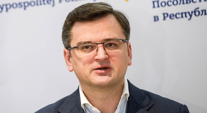 Dmytro Kuleba during the press conference in the Ukrainian Embassy in Poland on April 1, 2022.