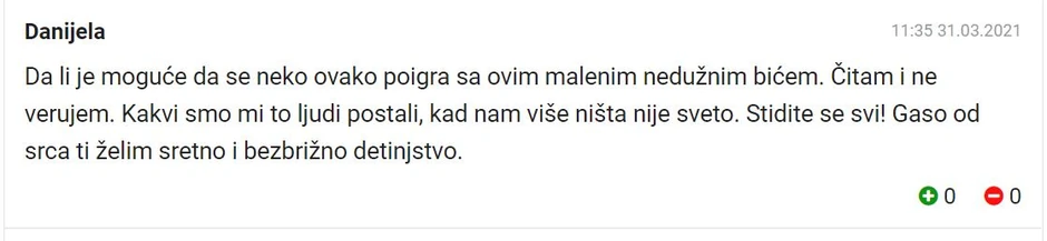 Jedan od komentara sa sajta Blica