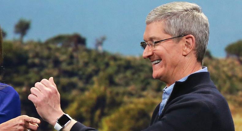 Apple CEO Tim Cook shows off the Apple Watch