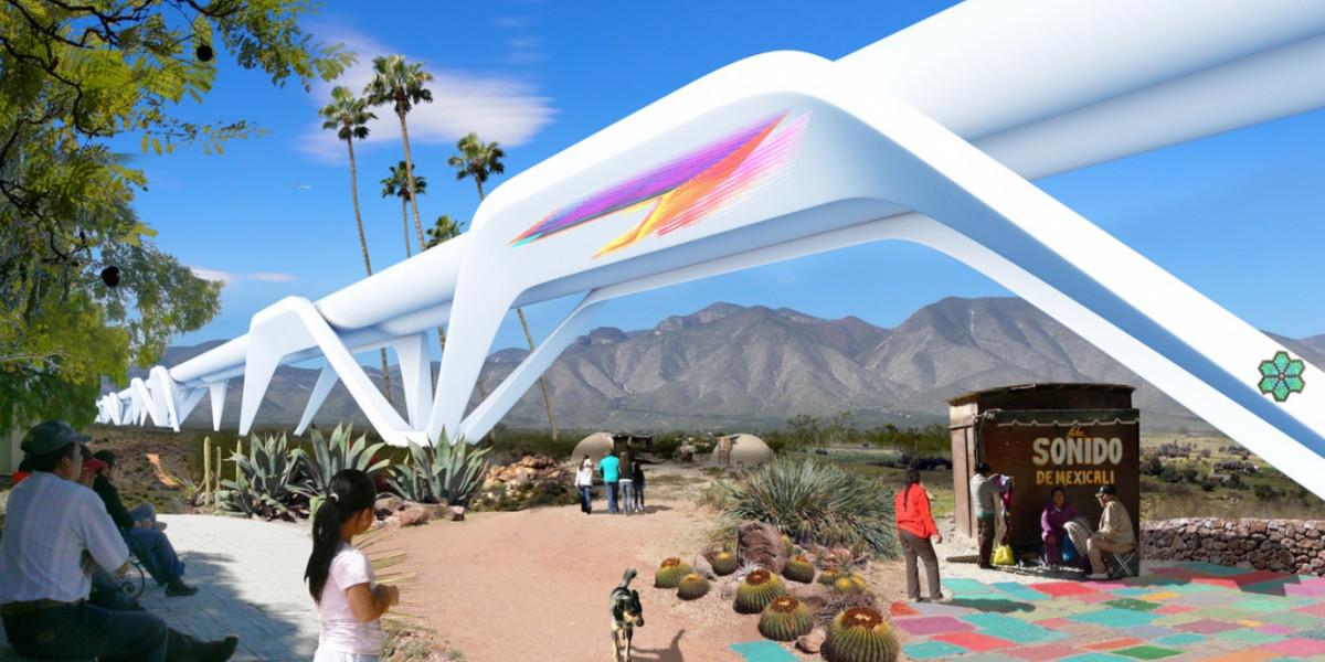 Wizualizacja hyperloopa, który miałby powstać na granicy Meksyku z USA