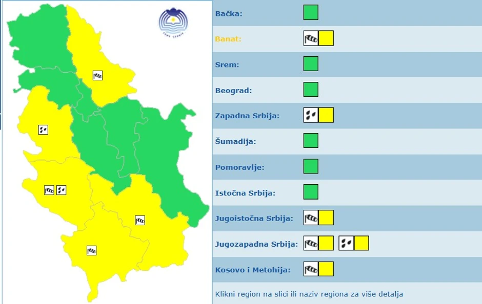RHMZ meteoalarm za četvrtak