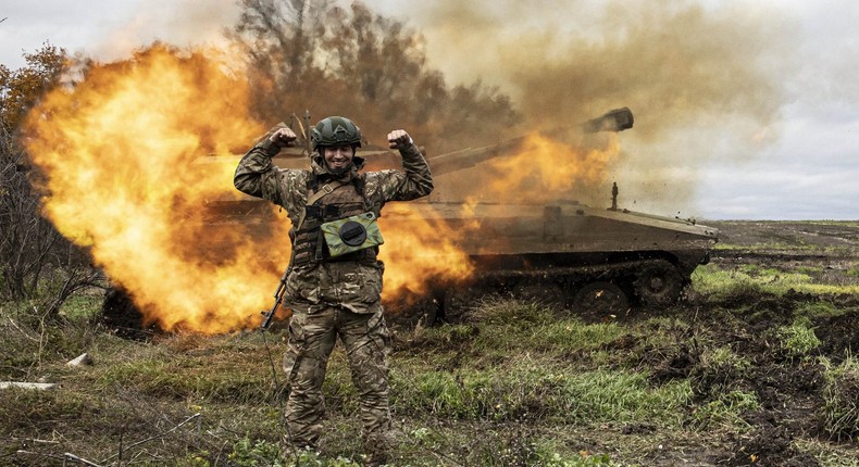 Ukrainian artillery fires at Russian forces in the Donetsk Oblast on October 28.Metin Aktas/Anadolu Agency via Getty Images