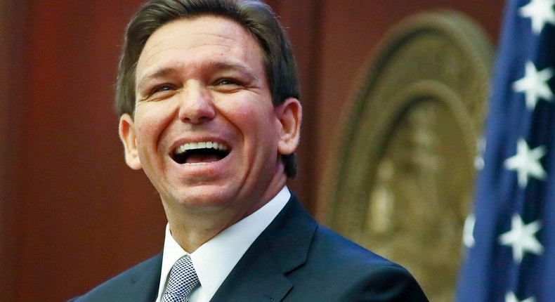 Florida Gov. Ron DeSantis reacts to applause as he gives his State of the State address during a joint session of the Senate and House of Representatives March 7, 2023, at the Capitol in Tallahassee, Florida.Phil Sears, File/AP Photo