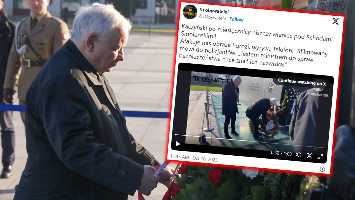 Incydent przed pomnikiem smoleńskim. Jarosław Kaczyński zniszczył wieniec