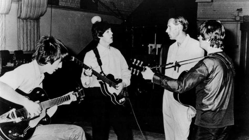 The Beatels podczas nagrań w studio w latach 60-tych - domena publiczna