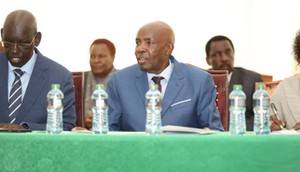 Education CS Ezekiel Machogu, PS Belio Kipsang and TSC CEO Nancy Macharia during the release of the 2023 KCPE exam results in Nairobi on November 23, 2023
