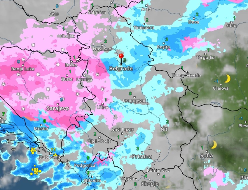 Oblaci nad Srbijom u ponoć