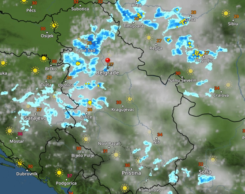 Kretanje padavina u Srbiji u 16 časova