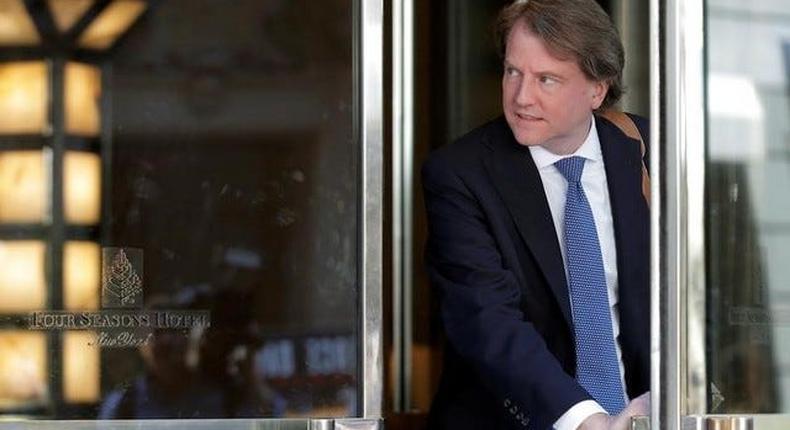 Donald McGahn, lawyer and Trump advisor, exits following a meeting of U.S. Republican presidential candidate Donald Trump's national finance team at the Four Seasons Hotel in New York City, U.S., June 9, 2016.
