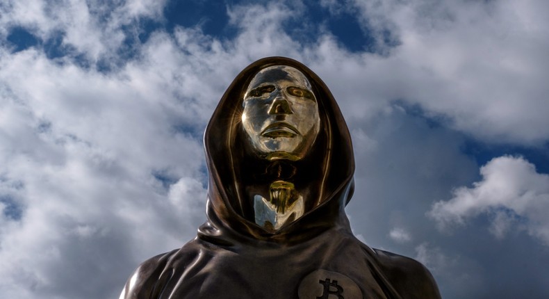 A statue of Satoshi Nakamoto, a presumed pseudonym used by the inventor of Bitcoin, is displayed in Graphisoft Park on September 22, 2021 in Budapest, Hungary.Janos Kummer / Stringer, Getty Images