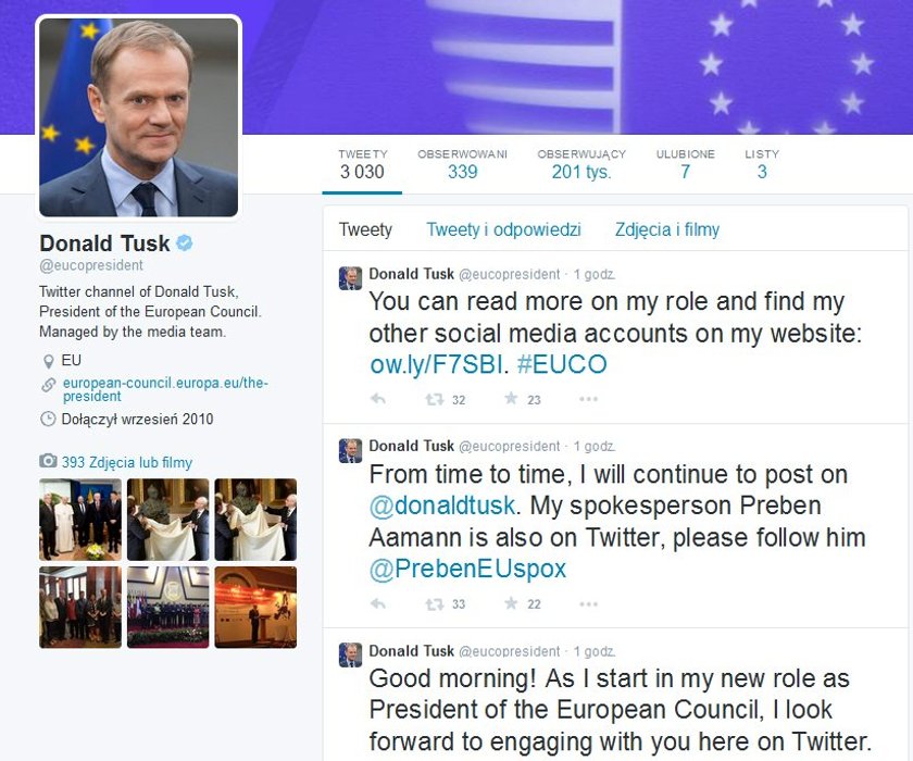 Tusk zaczął pracę w Brukseli od twittowania