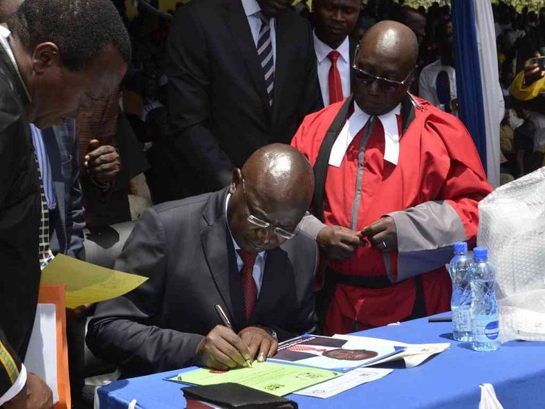 File image of Bungoma Governor Wycliffe Wangamati during his swearing-in ceremony 