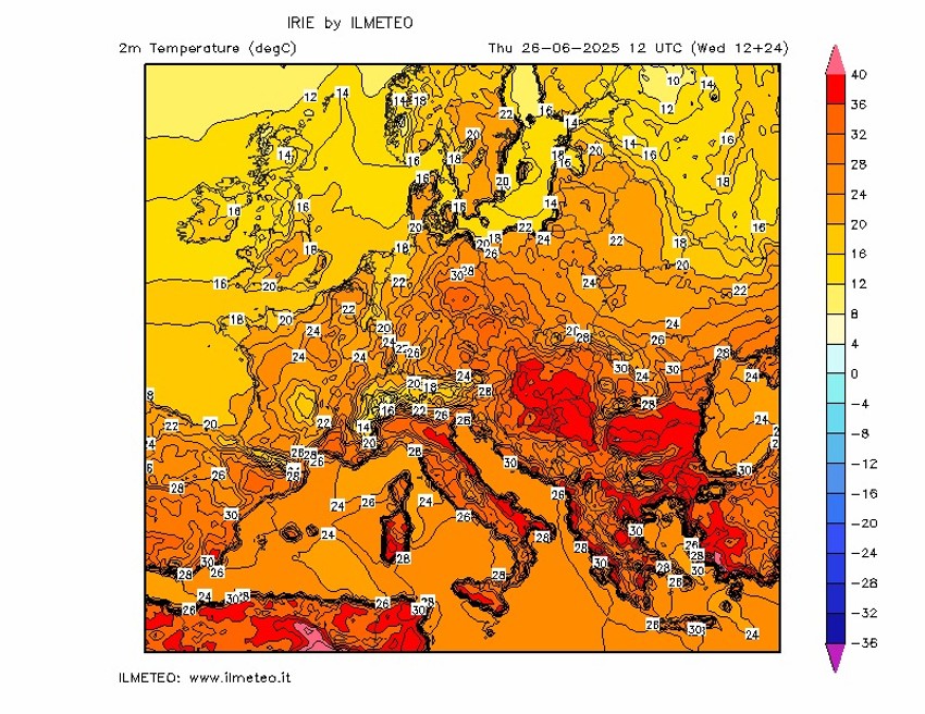 Mapa današnjih temperatura u Evropi