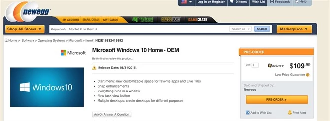 Windows 10 Home OEM w cenie 109 dolarów...