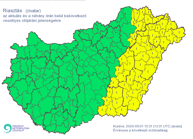 Figyelmeztető előrejelzés Magyarország területére. /Fotó: Országos Meteorológiai Szolgálat