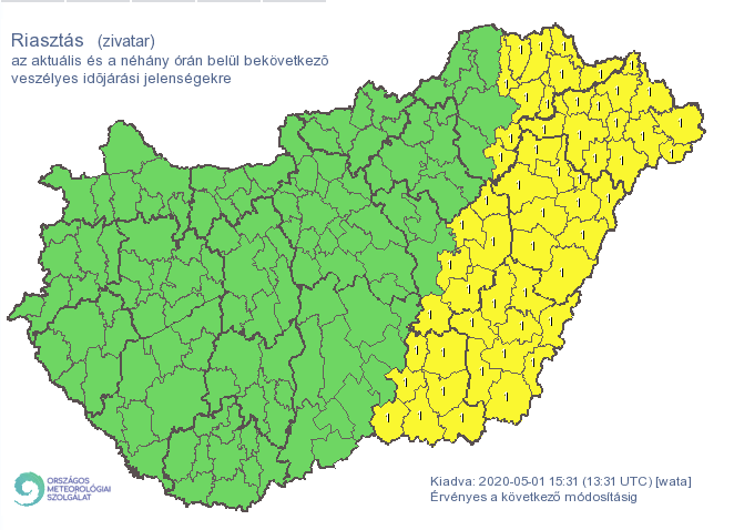 Figyelmeztető előrejelzés Magyarország területére. /Fotó: Országos Meteorológiai Szolgálat