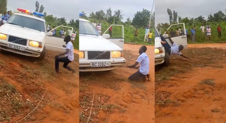 Ambulance driver performs shocking stunt with moving car, netizens say it's juju