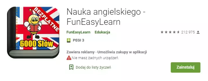 Aplikacja do nauki angielskiego &quot;FunEasyLearn&quot;