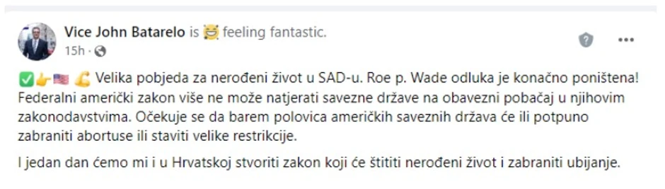 Batarelo o odluci suda SAD