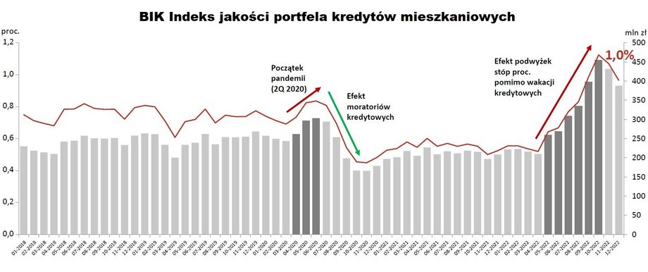 Dane Biura Informacji Kredytowej wskazują na wciąż dobry (niski) wskaźnik jakości hipotek, choć w ostatnich miesiącach widać ruch w górę.