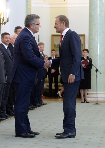 Uroczystość przyjęcia przez prezydenta RP dymisji Rady Ministrów w Pałacu Prezydenckim w Warszawie