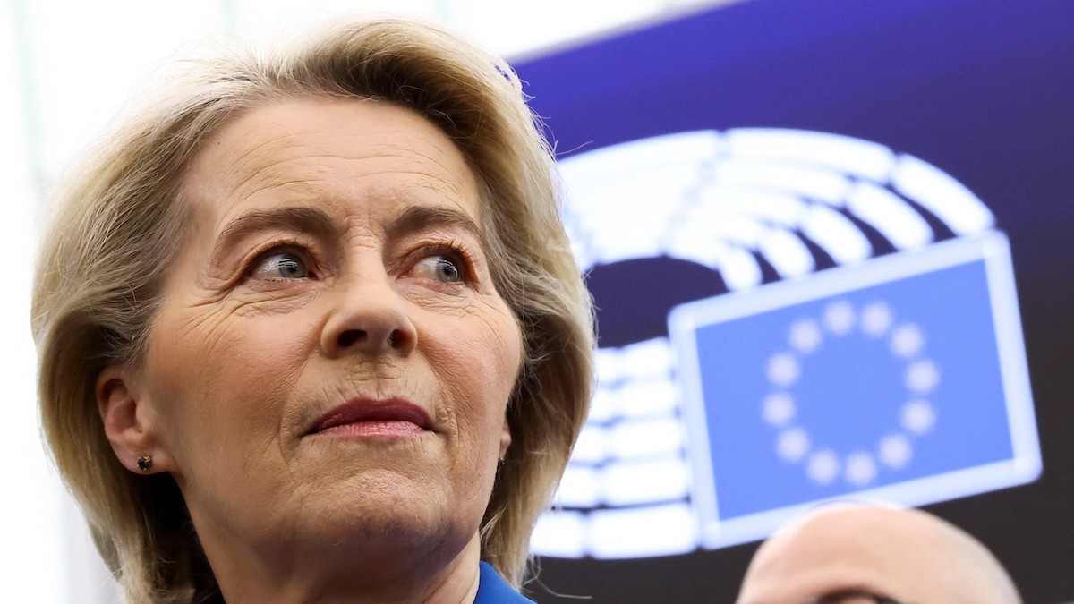 Predsedníčka Európskej komisie Ursula von der Leyenová pred svojím prejavom v Európskom parlamente v Štrasburgu 21. januára 2026. 