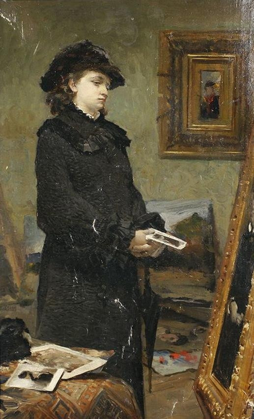 Leon Wyczółkowski - "Młoda kobieta w żałobie w pracowni malarza" (1883)