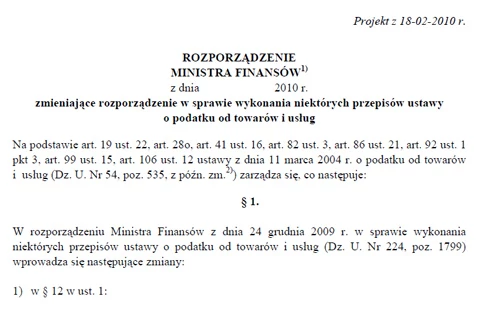 Projekt rozporządzenia dostępny jest na stronie mf.gov.pl (aby go zobaczyć, należy kliknąć w grafikę)