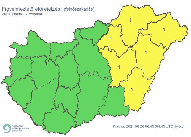 Több megyére is riasztást adtak ki szombatra a felhőszakadás miatt / Fotó: Országos Meteorológiai Szolgálat