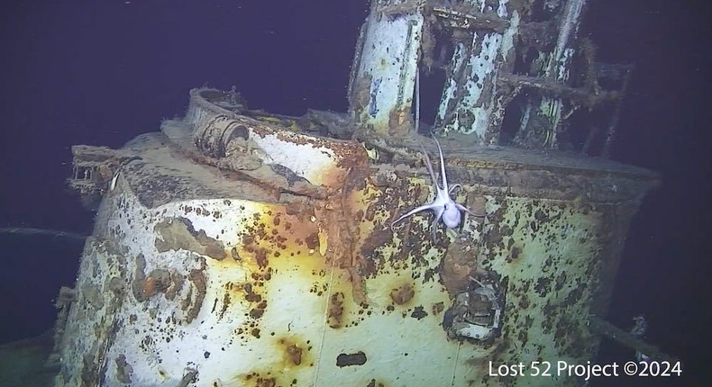 An octopus navigates the WWII submarine the USS Harder found off the coast of the Philippines by Lost 52Tim Taylor/Lost 52 Project