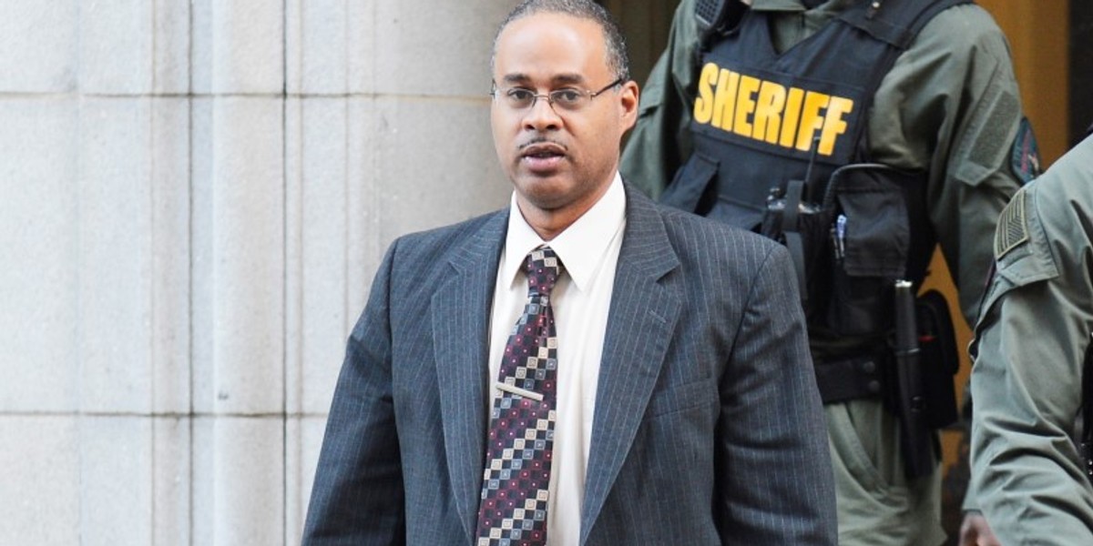 Caesar Goodson leaves the courthouse at the end of day four of the murder trial of black detainee Freddie Gray in Baltimore.