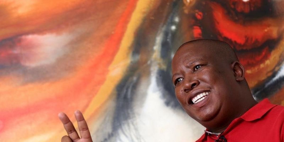 Malema, leader of the leftist Economic Freedom Fighters (EFF) party speaks during an interview with Reuters in Johannesburg
