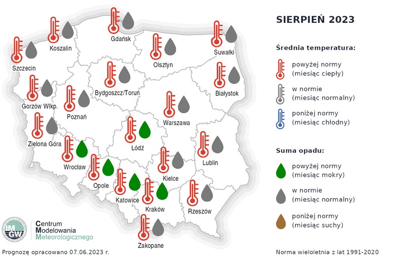 W sierpniu na południu i częściowo w centrum może pojawić się więcej deszczu