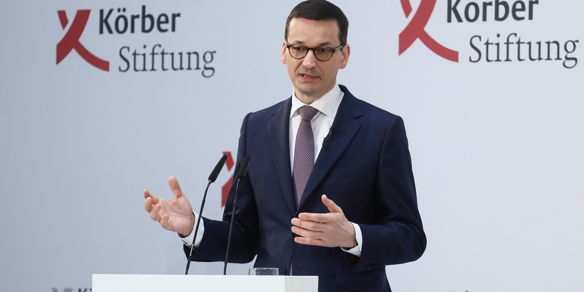 Premier RP Mateusz Morawiecki podczas wystąpienia w Fundacji Koerbera w Berlinie