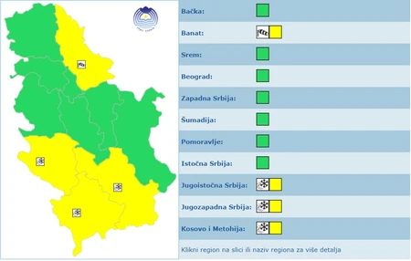 Meteoalarm za  8. decembar