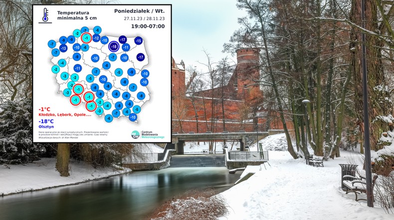 Mroźna zima atakuje Polskę. Temperatura spadła prawie do -20 st. C (mapa: IMGW)