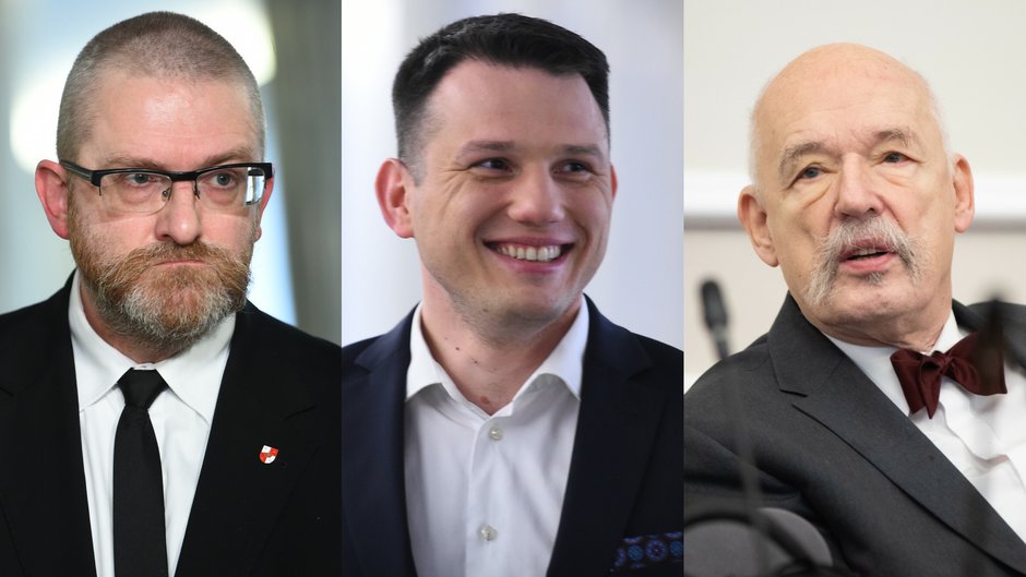 Od lewej: Grzegorz Braun, Sławomir Mentzen, Janusz Korwin-Mikke.