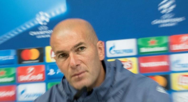 Real Madrid's French coach Zinedine Zidane gives a press conference on the eve of the UEFA Champions league football match Real Madrid vs Borussia Dortmund at the Real Madrid's training ground of Valdebebas in Madrid on December 6, 2016