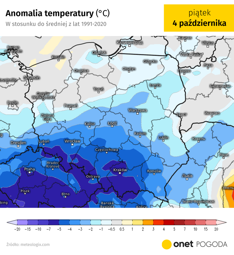 Na południu temperatura w piątek będzie dużo niższa niż wynika ze średniej dla początku października