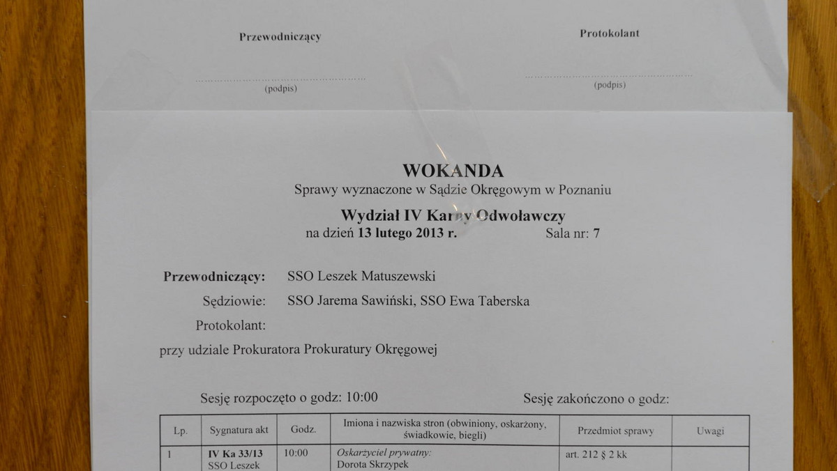 Sąd Okręgowy w Poznaniu zamknął rozprawę apelacyjną w sprawie Jana Winieckiego z Rady Polityki Pieniężnej, ogłoszenie wyroku nastąpi w piątek 15 lutego, o godzinie 9.30 - ogłosił sędzia Leszek Matuszewski po zakończeniu rozprawy.
