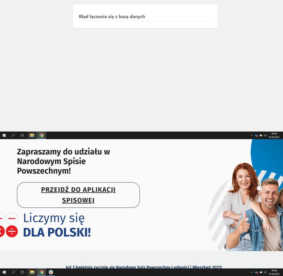 Awaria o północy i aktywny link do aplikacji spisowej 6 minut później