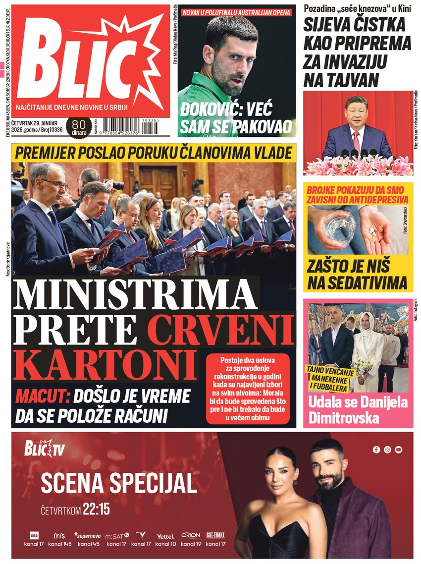 Blic naslovna strana za 29.1.