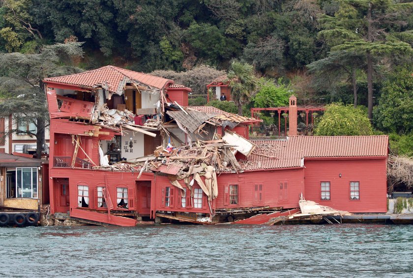 Maltese flagged tanker Vitaspirit is pictured after it crashed into a historic mansion in the Bospho