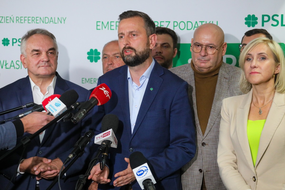 Władysław Kosiniak Kamysz (2L) podczas wypowiedzi dla mediów po posiedzeniu Naczelnego Komitetu Wykonawczego PSL