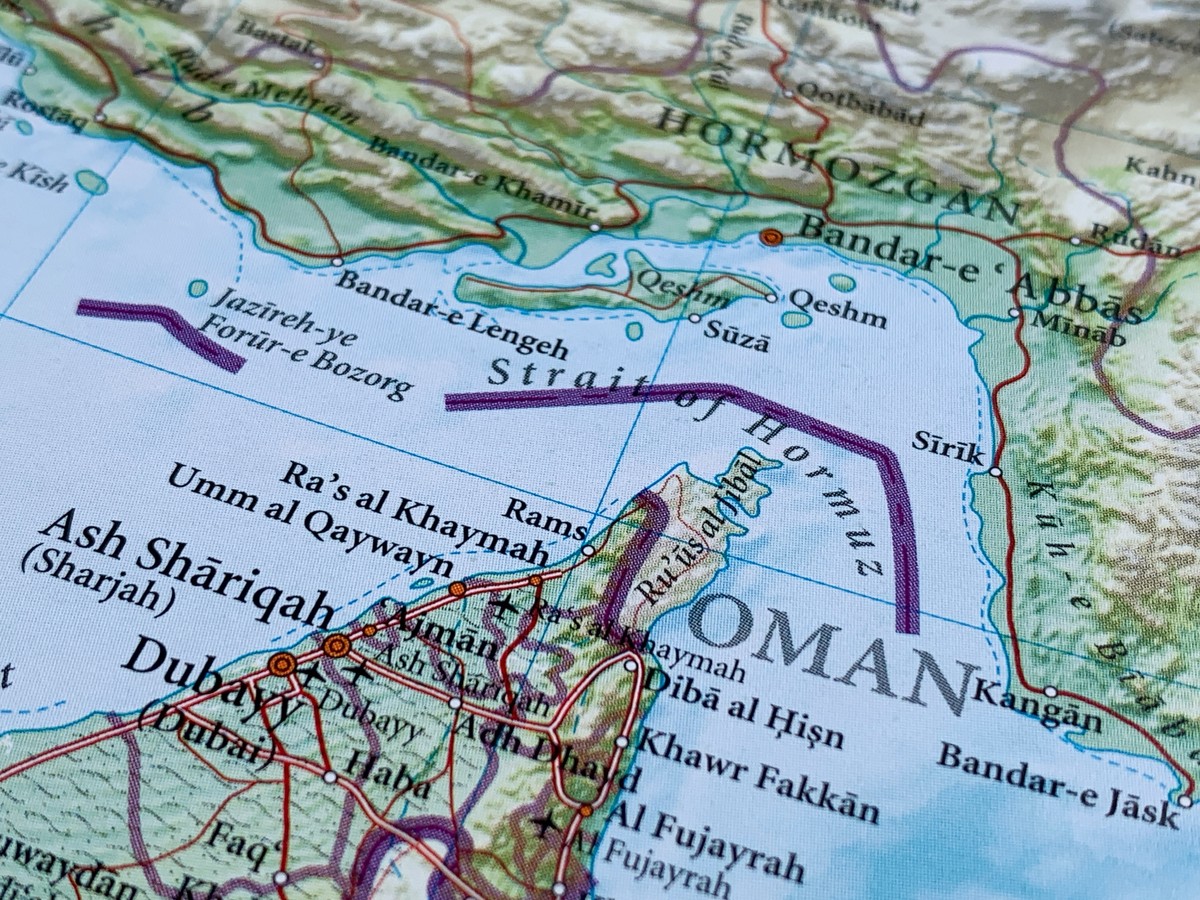 Oman,,Strait,Of,Hormuz,,Photo,Of,A,World,Atlas,Map,