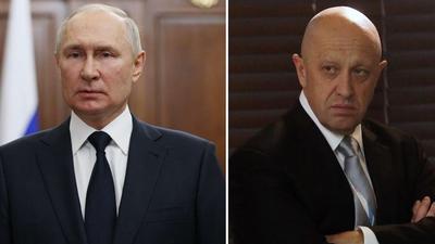 Russia's President Vladimir Putin and Wagner Group boss Yevgeny Prigozhin.GAVRIIL GRIGOROV/SPUTNIK/AFP via Getty Images; Mikhail Svetlov/Getty Images