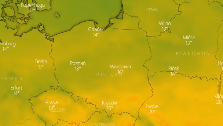 Prognoza temperatury na piątek, 27 maja